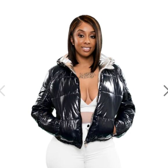 New Navy Blue & Silver Vegan Puffer Jacket Quilted LA Coalition-NWT - Picture 1 of 14